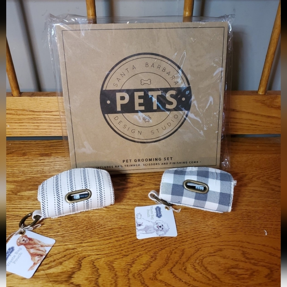 Santa Barbara Design Studio Pet Grooming Set & 2 Mud Pie Waste Bag Pouch…